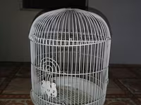 Ağ rəngli dairəvi quş qəfəsi - Material: metal telli korpus, plastik — foto 3