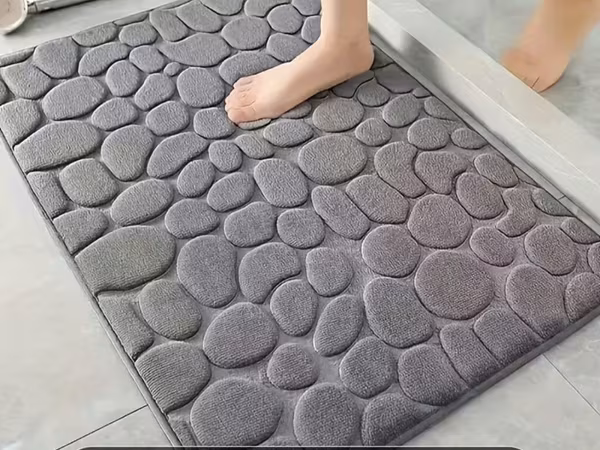 Hamam üçün daş naxışlı yumşaq ayaqaltı xalça - Rəng: tünd boz - Ölçü