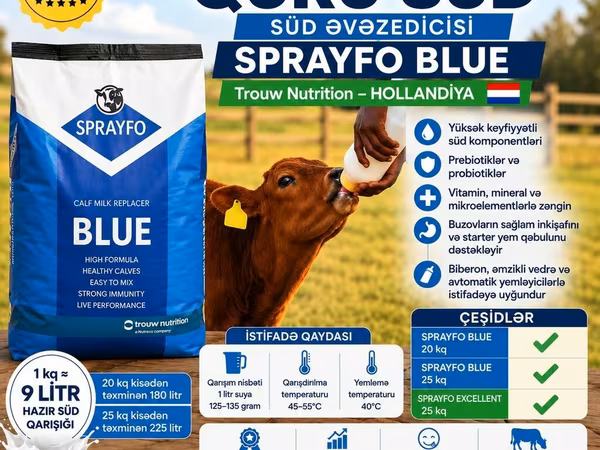 Buzovlar üçün quru süd – Sprayfo Blue - 20 kq və 25 kq kisələrdə. 🇳🇱